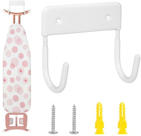 Ironing Board Hanger Metal Wall Mount Ironing Board Holder Iron Board Hook with Screws for Y-leg T-leg Ironing Board, White