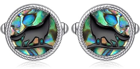 Wolf Manschettenknöpfe für Männer aus Sterlingsilber Wolf Cufflinks aus Abalone Muschel Wolf Muttertag Schmuck für Männer