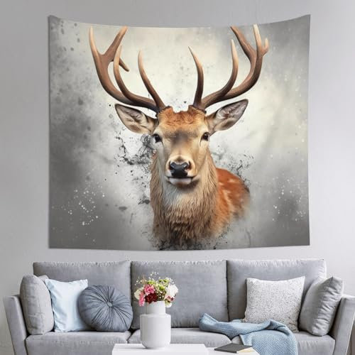 Wandteppich mit Tier-Hirsch-Motiv, leicht, weich, für Schlafzimmer, Wohnzimmer, Schlafsaal, 150 x 130 cm