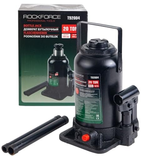 RockFORCE Hydraulischer Flaschenwagenheber 20 Tonnen, 235-445mm Hub, mit Sicherheitsventil