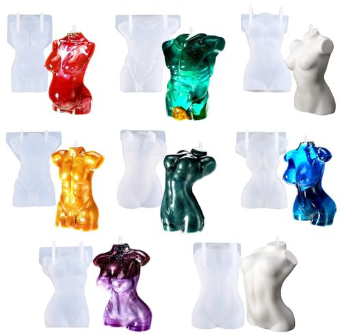 Attuslla 8 Stück 3D Körperform Formen, Körper Ständer Formen weiblich männlich Modell Körperform Kristall Epoxy Gießform(Style B)