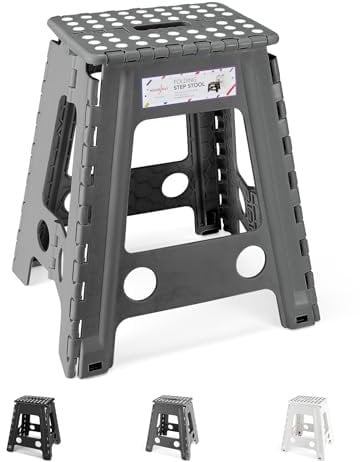HOUSE DAY 46cm Tritthocker Klappbar - Grau Faltbarer Hocker Tritthocker Tragbarer Klapphocker Faltbar Tritt Klappbar Falthocker Badhocker Klappstuhl Fußhocker bis 136kg für Erwachsenen