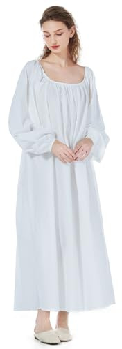 BEAUTELICATE Chemise De Nuit Victorienne 100% Coton Vintage Robe de Nuit Manches Longues A-Line Pleine Longueur Renaissance Médiévale Costume Ivoire pour Femme Fille