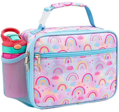 Bagseri Lunch Bag for Girls - Kids Lunch Box for Girls Reusable Leak-Proof and Insulated Kids Lunch Bag Toddler Lunch Box for Daycare and School, Pink Rainbow (Water Bottle Not Included)