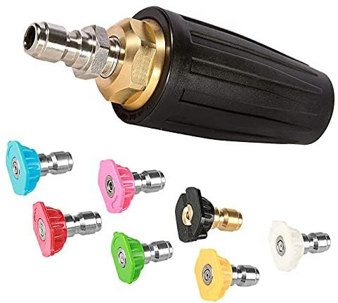 Luolety Rotating Turbo Nozzle for Pressure Washer - 4000 PSI High Speed Rotating Nozzle with 7 Spray Tips, 4.0GPM 4000PSI 4.0 Orifice 1/4'' Quick Connect for Car & Garden Cleaning