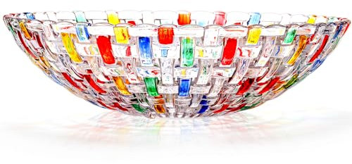 Tlence 2 Pack Colorful Crystal Glass Fruit Bowls, 10 Hand Painted Woven Art Glass Bowl, Decorative Large Plate to Display Salad Dessert Cake Candy Snack for Home Office Wedding Centerpiece Decor