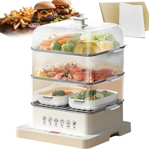 forplubossmmp Vaporera Eléctrica para Cocinar, Ollas De Vapor Plegables De Tres Capas, Cita De 12 Horas, Ollas Arroceras Antisecas Y Desmontables para Verduras, Carne Y Pescado (Tamaño: 40 L)