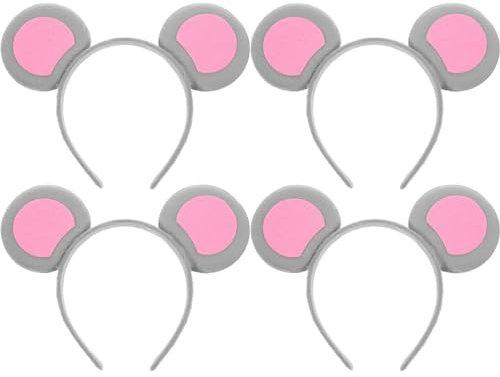 IMIKEYA 4 Stück Mäus Ohren Haarreif Grau: Erwachsene Kinder Mausohren Haarreifen Kostüm Cosplay Zubehör Mäuseohren Tierohren Haarreifen Stirnbänder für Halloween Party Geburtstag Fasching