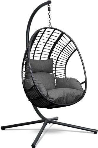 Swoods XXL Hängesessel mit Gestell - Hängesessel Für Indoor und Outdoor - Inkl. Kissen und Schutzhülle- Egg Chair - bis 150kg (Dunkelgrau)