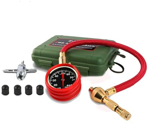 X-BULL - Offroad Set - Manometer mit Schlauch & Etui - Verstärktes Reifendruckmessgerät, Reifendruckprüfer - für Offroad Fahrzeuege, Outdoor Trip, Motorsport, PKW, LKW, Quad - Druckbereich 0-70 psi