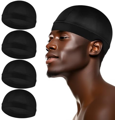 Giantree 4 Stück Seidige Wellenkappen für Herren, Kopfumfang 52cm Elastische Band Wellenkappen Seidig Wave Caps Silky Durag Headwear Kopftuch Herren Satin Haarhaube Wave Cap für Schlafen Dusche
