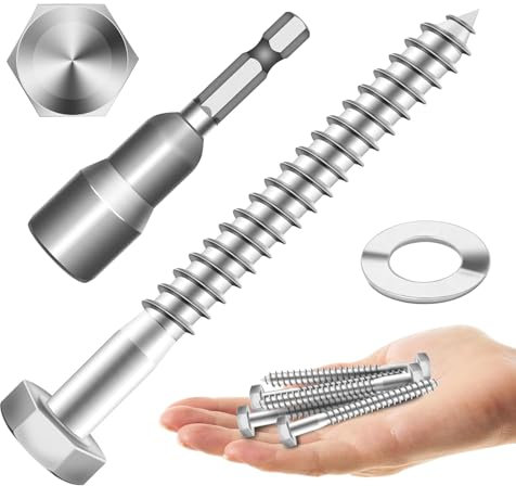 Dayalo 10 Stück M6x65 Sechskant Holzschrauben mit Unterlegscheiben, Sechskantschrauben, Außensechskantschrauben, Wiener Schrauben Edelstahl A2 V2A - DIN571, Hochleistungs Zugschrauben, Teilgewinde
