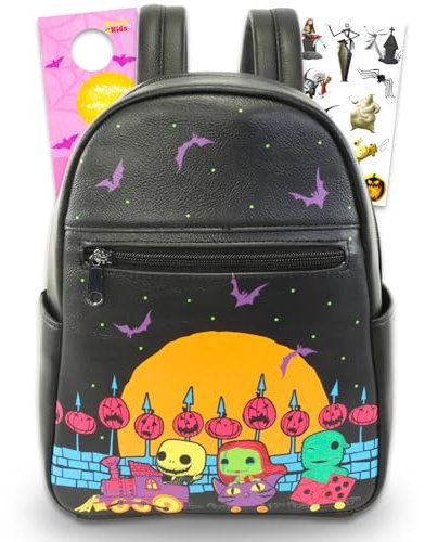 Disney Nightmare Before Christmas Mini Backpack - Bundle with 10.5 Funko Pop Nightmare Before Christmas Backpack Purse with Front Pocket, Stickers, More | Jack Skellington Backpack for Girls,