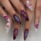 Kaiperala 30pcs Medium Almond False Nails Dark Red Omre Press on Nails 3D Flower Paws Pattern Stick on Nail Removable Glue on Acrylic Fake Nail Tips Halloween Punk Accessories & Gifts for Women Girls