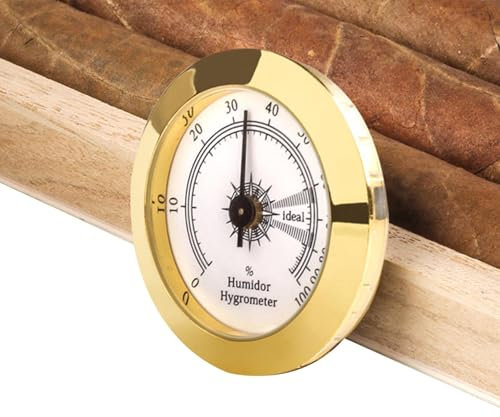 Fanelod Humidor Analogico per Sigari - Igrometro Rotondo di Precisione in Ottone, Regolabile e Meccanico - Misuratore di Umidità per Lattine