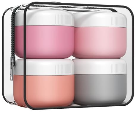Travel Pots for Toiletries by Aurdox, Silicone Travel Pots, Cream Jars with Spatulas Tool and Clear Bag, TSA Approved Mini Containers, Leak-proof Essentials for Cosmetic 40ml /(4 Pack)
