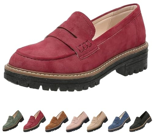 -Orthopädische Plateau-Loafer, klobige Penny-Loafer aus Wildleder für Damen, Damenschuhe, Bequeme Loafer