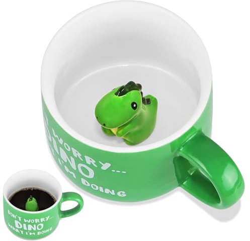 Iceten 3D Animal Dinosaur Coffee Cup, 12oz Ceramic Coffee Mug, Cute Mug for Tea Juice Milk Chocolate Cappuccino, Cool Gifts for Birthday Valentines Mothers Day Easter Christmas