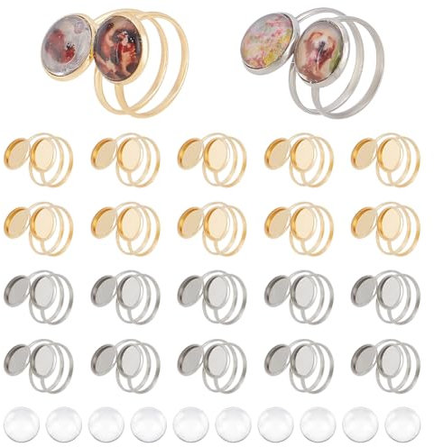 PH PandaHall Ring Rohlinge Basen 20pcs 18mm Einstellbare Offene Manschette Ring Einstellungen Edelstahl Goldene Pad Ring Lünette Tabletts mit 40pcs Klarglas Cabochons für Schmuckherstellung Zubehör