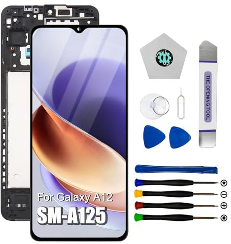 Dinow - Pantalla para Samsung Galaxy A12, pantalla de repuesto para Samsung A12 LCD táctil A125 digitalizador con marco (Negro)