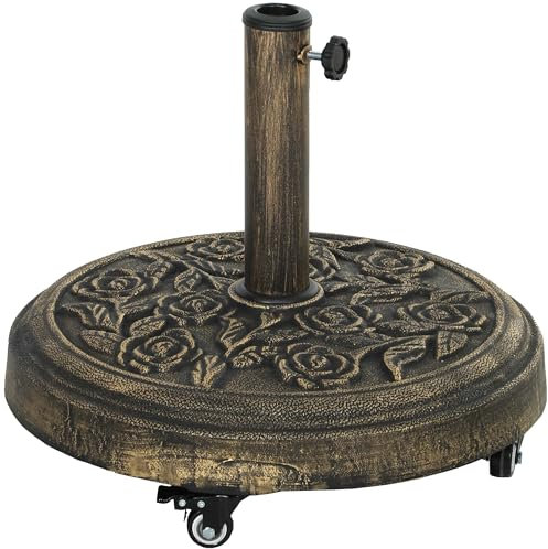 Outsunny Base para Sombrilla Redonda Soporte para Parasol con Ruedas Pie para Sombrilla Relleno de Cemento Peso 21 kg para Jardín Terraza Bronce