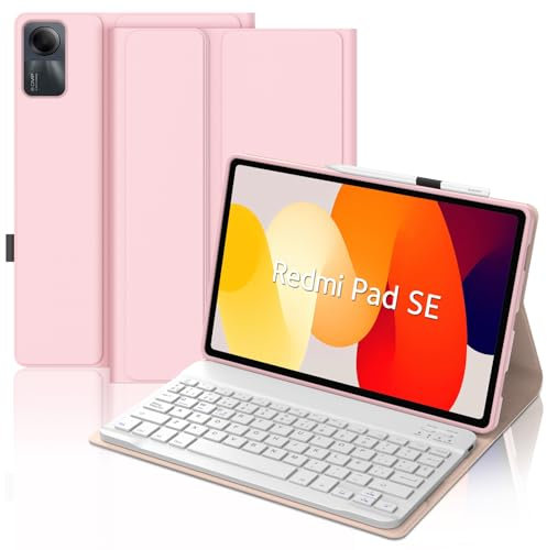 WAVATA Funda con Teclado para Xiaomi Redmi Pad SE 2023, Desmontable Español Ñ Teclado con Funda Protectora para Redmi Pad SE 11 2023, Rosa