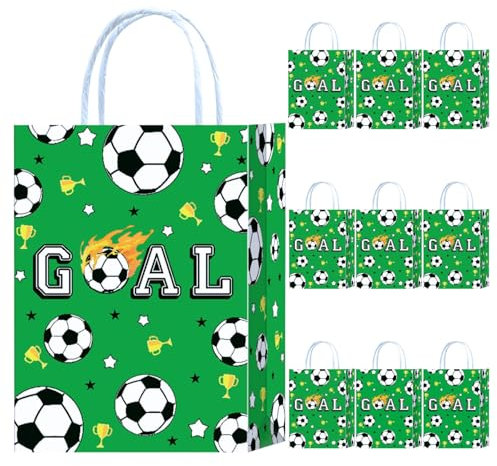 Fußball Party Taschen,10PCS Fußball Papiertüten mit Henkel,Grün Fussball Geschenktüten,Grün Fussball Geburtstag Geschenktaschen,Football Party Bags Tüten Mitgebseltüten Papier Gastgeschenke