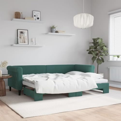 LAPOOH Tagesbett Ausziehbar Dunkelgrün 80x200 cm Samt, Schlafsofa, Daybed, Bettsofa, Sofa Bed, Sofabett, Schlafcouch, Jugendbett, Bettgestell, Bettcouch - 3197766