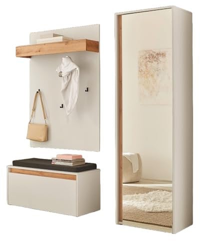 Furn.Design Garderobe Set 4-teilig in weiß und Wotan Eiche Garderobenkombination 170 x 200 cm, Center