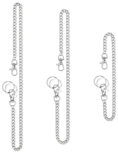 3pcs Wallet Chain Pocket Keychain Trousers Chains Belt Metal Chains for Keys on Pants with Lobster Clasps and Keyring Keyholder Round Clasp Goth Keyring for Men Women Purse Handbag