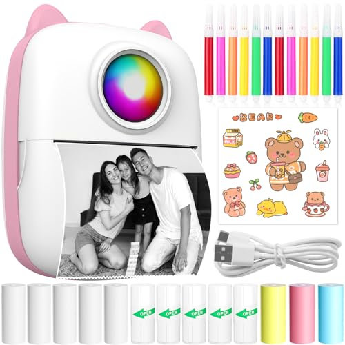 CYJJYZ Mini Imprimante Portable, Imprimante de Poche, sans FI Bluetooth Mini Imprimante Thermique, Imprimante sans Encre pour iOS & Android pour Notes, Photos, Journal, D'étiquettes (Rose)