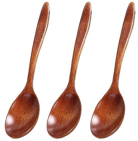 3 PCS Small Wooden Spoons, Honey Spoon, Wooden Teaspoons, Bamboo Spoons, for Tea Coffee Jam Sugar Ice Cream and Bath Salts Stirring Spoons(Dark Brown)