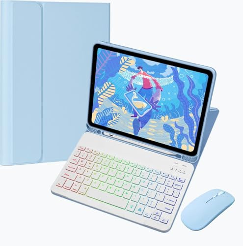 AnMengXinLing Tastaturhülle für iPad Mini 7 (A17 Pro)/Mini 6 mit Maus, 7 Farben, Regenbogen-Hintergrundbeleuchtung, magnetische, abnehmbare kabellose Tastatur-Maus mit Stifthalter, für iPad Mini 7