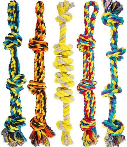GASAPET ALL Large Dog Rope Toys for Aggressive Chewers, 5 Nearly Indestructible Various Tough Rope Toys for Large and medium Breed, 100% Cotton for Teeth Cleaning, Tug of War, No Small Size