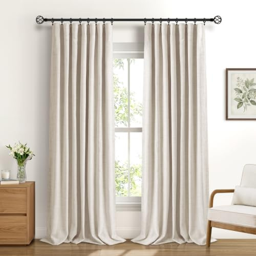 DEFYNEE 100% Blackout Curtains 2 Panels, W50 xL84, Cream Curtains