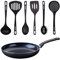 Fackelmann 9429050 Antihaft-Keramik-Set 30 cm PFAS-frei und 6 Küchenutensilien, Bratpfanne, PFAS-freie Pfanne, Allherdpfanne, Induktionspfanne, Aluminium, RPET, Schwarz, Grün, 30 cm