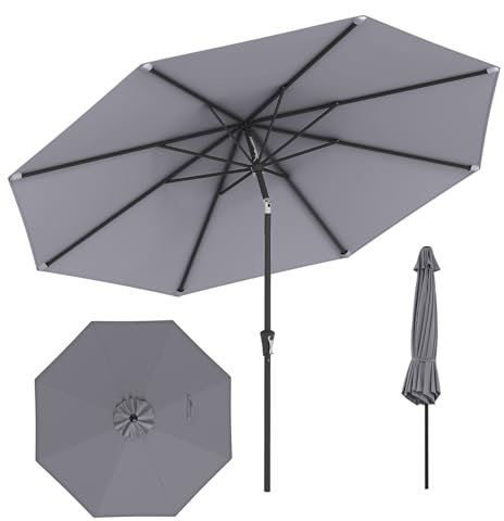 GOPLUS Parasol de Jardin Exterieur 3M, Grand Parasol Inclinable de 25° avec Manivelle, 8 Baleines Renforcés, Anti-UV, pour Terrasse Plage Balcon Patio, sans Base (Gris)