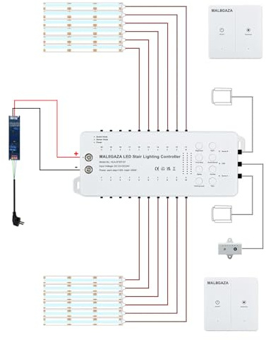Intelligentes LED Treppenlicht Set 12 Stufen, Bewegungsmelder | 2x Funk-Schalter, Tageslichtweiß (6000K), IP30, inkl. Netzteil & Verlängerungskabel
