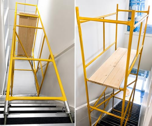 HILL TOP FABRICATIONS CO (1998) LTD - Domestic Stairwell Scaffolding Tower with Scaffolding Boards 4.11 Meters (13'6) Working Height 4x2' Base Size. Quick & Easy Assembly, Provides a Safe Platform.