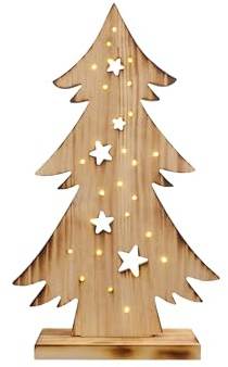 Raburg LED-Holz-Tannenbaum (47 cm) in Natur, Weihnachtsdeko, Weihnachtliches LED-Dekolicht in Tannenbaumform, Timer & IP44, warmweiß (2700 K), Batteriebetrieb, Innen & geschützte Außenbereiche | Näve