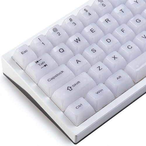 JakeTsai Crystal Jelly White Keycaps, 115 Keys PC Keycaps Dye-Sub MDA Profile Translucent Custom Keycap for 61/68/84/87/98/100 Cherry Gateron MX Switches Mechanical Keyboards
