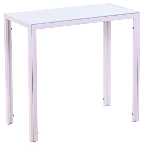 Noorsk Design Mesa Cocina Pequeña - Medidas 80x40x75 cm. - Estructura Metálica y Cristal Templado de 6 mm. de Grosor - Mesa Estrecha de Cocina. (Blanco)