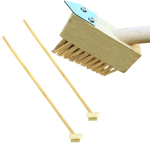 PNJB Wire Bristle Brush with Weed Sc-raper, Wooden Block & Long Handle, Durable Handle, Brass Bristles, Triangle Shaped, Perfect for Gardens, Driveways, and Outdoor Cleaning,120cm (2Pcs)
