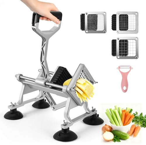 Ovshnrr Coupe Frites Professionnel, Decoupe Frite avec 6mm 9 mm 13 mm Lames en Acier Inoxydable Trancheuse à Pommes de Terre pour Carottes, Oignon et Concombres
