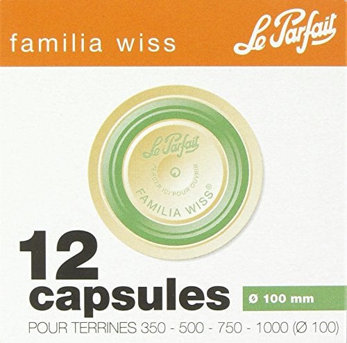 Le Parfait Capsule 10cm pour terrine x 12, Verre, Ronde, Doré, Vert, JAR, Conservoir alimentaire