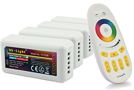 LIGHTEU®, Milight Miboxer-Fernbedienungskit: Packung mit 4 x RGBW LED Streifensteuerungen und 1 x kabelloser 4-Zonen RGBW Fernbedienung 4 x fut038 + fut096