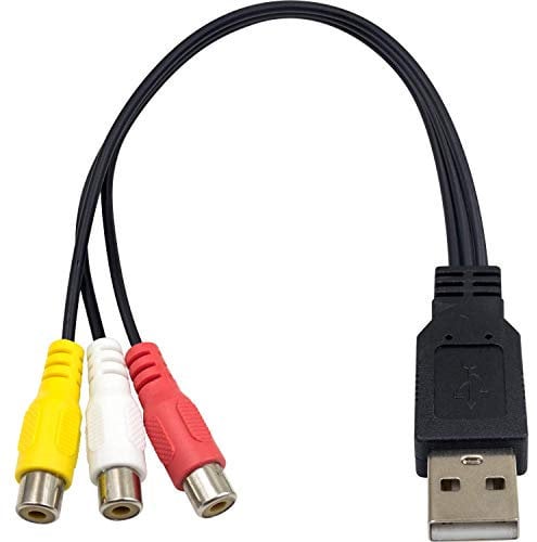 Duttek Câble USB vers RCA, USB A 2.0 Mâle vers 3 RCA Femelles pour PC, Mac, AV, HDD et DVR - 25 cm