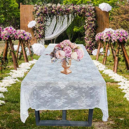 Awtlife 60 x 118 nappes en Dentelle Blanche Classique pour Mariages décor Douche Rose Vintage Coureur brodé Superposition 150 x300cm