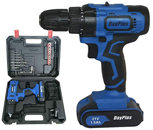 21V Electric Impact Drill Set Cordless Screwdriver 18+1 Torque with 1500mAh Rechargeable Lithium-ion Battery 2-Speed Driver LED Work Light with 29pcs Drill Bits for DIY/Workshop/Garage - 1 Battery Kit