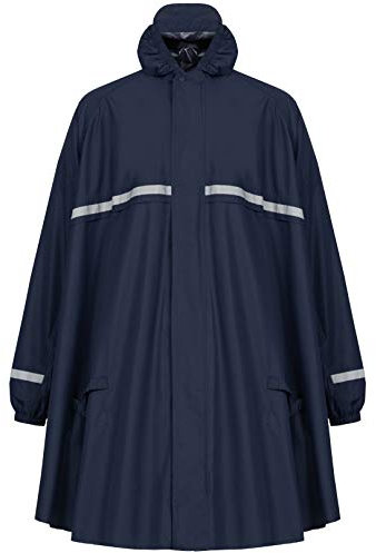 HOCK Regenponcho mit Reissverschluss und Ärmeln - Fahrradponcho wasserdicht & atmungsaktiv - Mit Kapuze und Reflektoren - Herren Damen Regenschutz - Hochwertige Regenbekleidung (blau, L-)